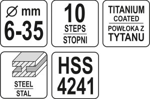 Grąžtas skylės platinimui pakopinis  6-35 mm YT-44739 YATO