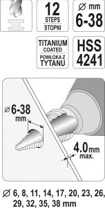 Grąžtas skylės platinimui pakopinis  6-38 mm YT-44740 YATO