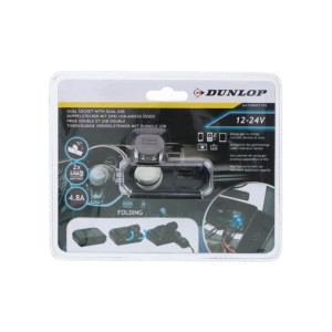 Įkroviklis auto 2 lizdai +2USB jungtys 12/24V DUNLOP 871125216237