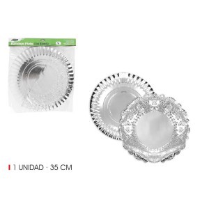 Vienkartinis padėklas maistui D35 cm sidabro spalvos Algon BA01043175338