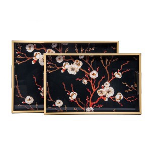 Padėklai 2 vnt. su stiklu 45x30x4.5 (40x25x4.5) cm ORIENTAL