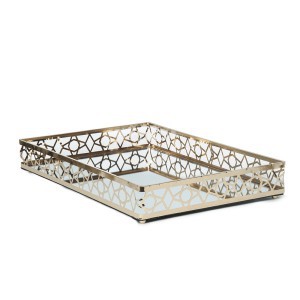 Padėklas metalinis su veidrodžiu aukso sp. 350x220x60 mm OY3057B