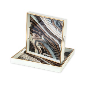 Padėklai 2 vnt. su stiklu 40x40x4.5 cm (35x35x4.5) cm ONYX